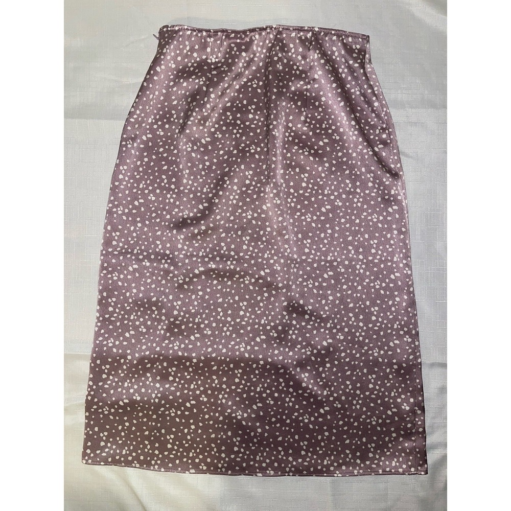 Abercrombie & Fitch Satin Midi Skirt Small Purple White Polka Dot Front Slit Y2K - Picture 3 of 8